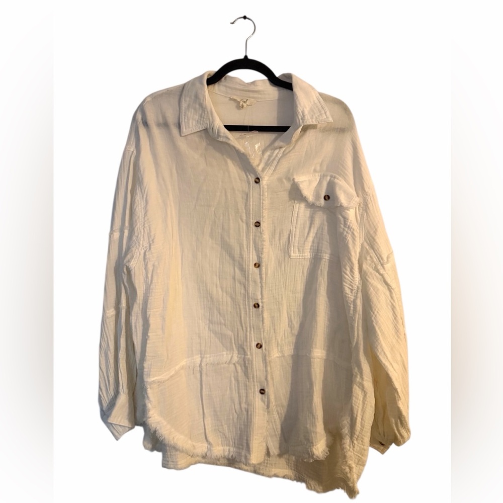Easel Los Angeles White & Cream Gauzy Button Down Shirt Large